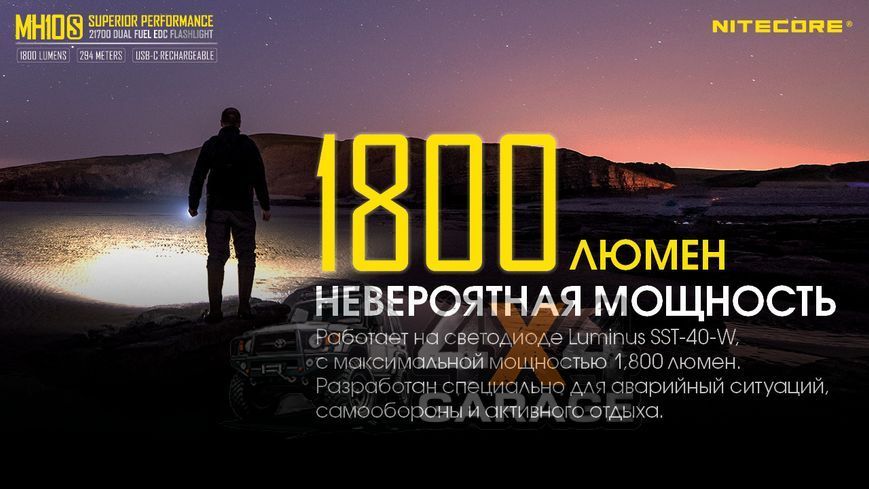 Фонарь Nitecore MH10S (Luminus SST-40-W, 1800 люмен, 8 режимов, 1х21700, 1х18650, USB Type-C), комплект 1870750990 фото